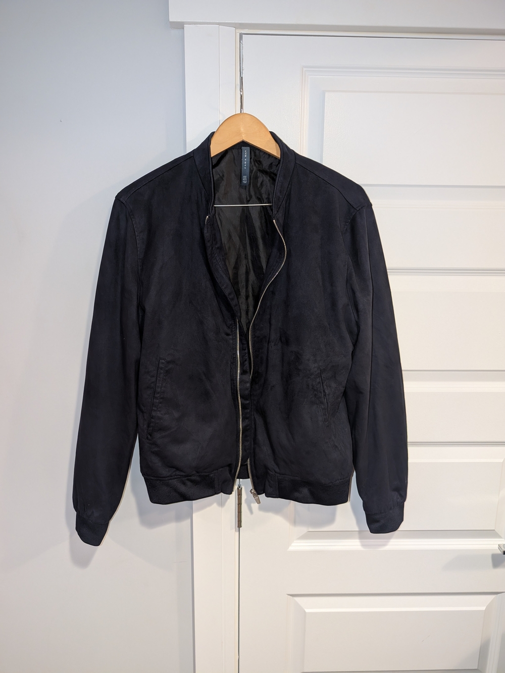 Men's Black Suede-Effect Bomber Jacket